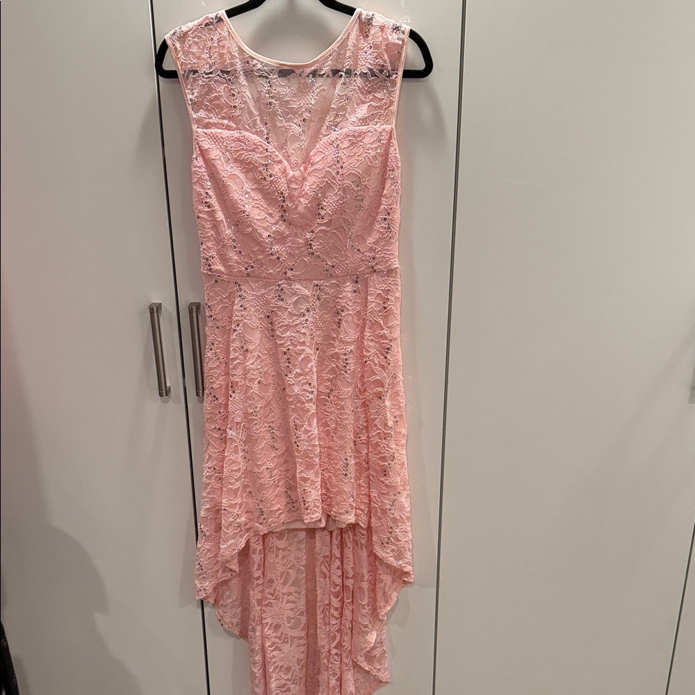 Elegant Pink Lace High Low Dress